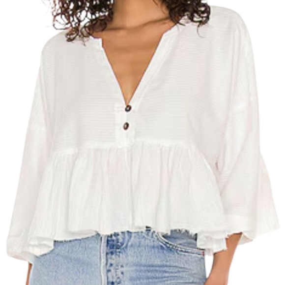 Free People "We The Free" Dallas Crop Oversized Peplum Top Size L - Picture 1 of 16